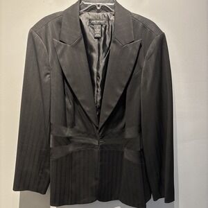 Lane Bryant Jacket Blazer Sz 22 Black Pinstriped Hook Front Career Closet Staple